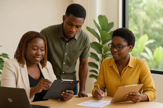 Back office compliance support for contractors during legislation changes SupportCrewe team member assisting a contractor with federal bid documents in a home office setting