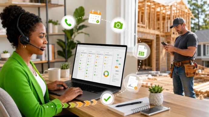 SupportCrewe specialist managing contractor leads, estimates, CRM updates, and quote follow-ups before the job starts.