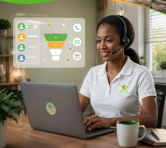 Contractor receiving live lead management support while calls, messages, appointments, and CRM tasks are organized.