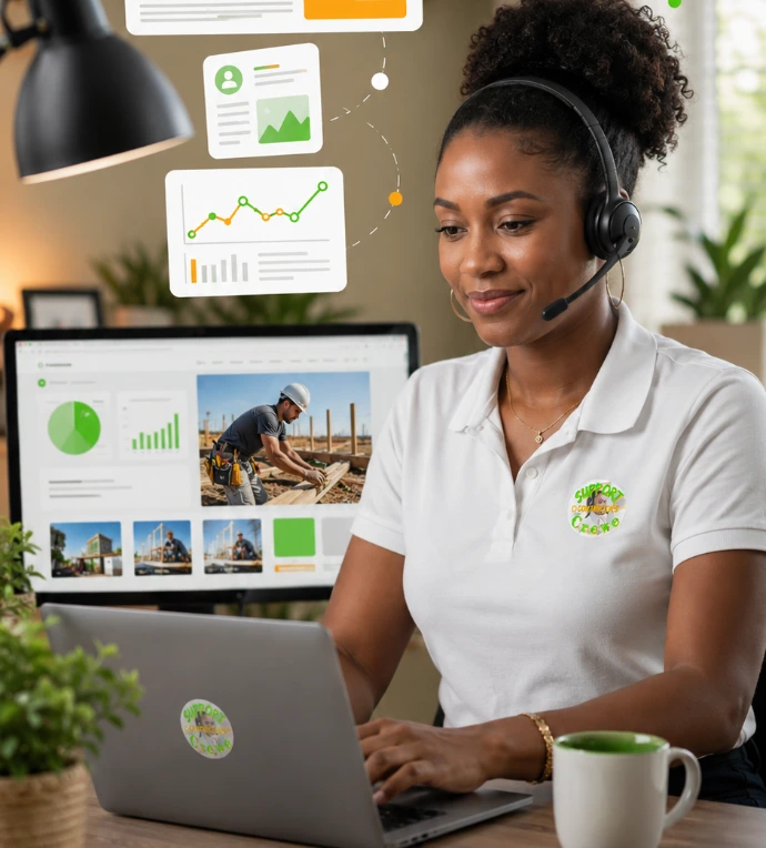 SupportCrewe marketing specialist helping a contractor track visibility, content, leads, and business growth.