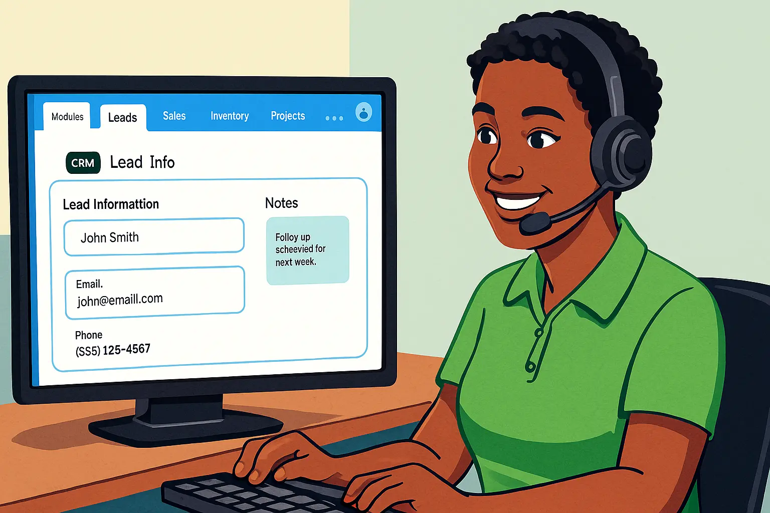 SupportCrewe CRM managing contractor leads and follow-ups SupportCrewe agent updating contractor CRM and responding to new lead inquiry