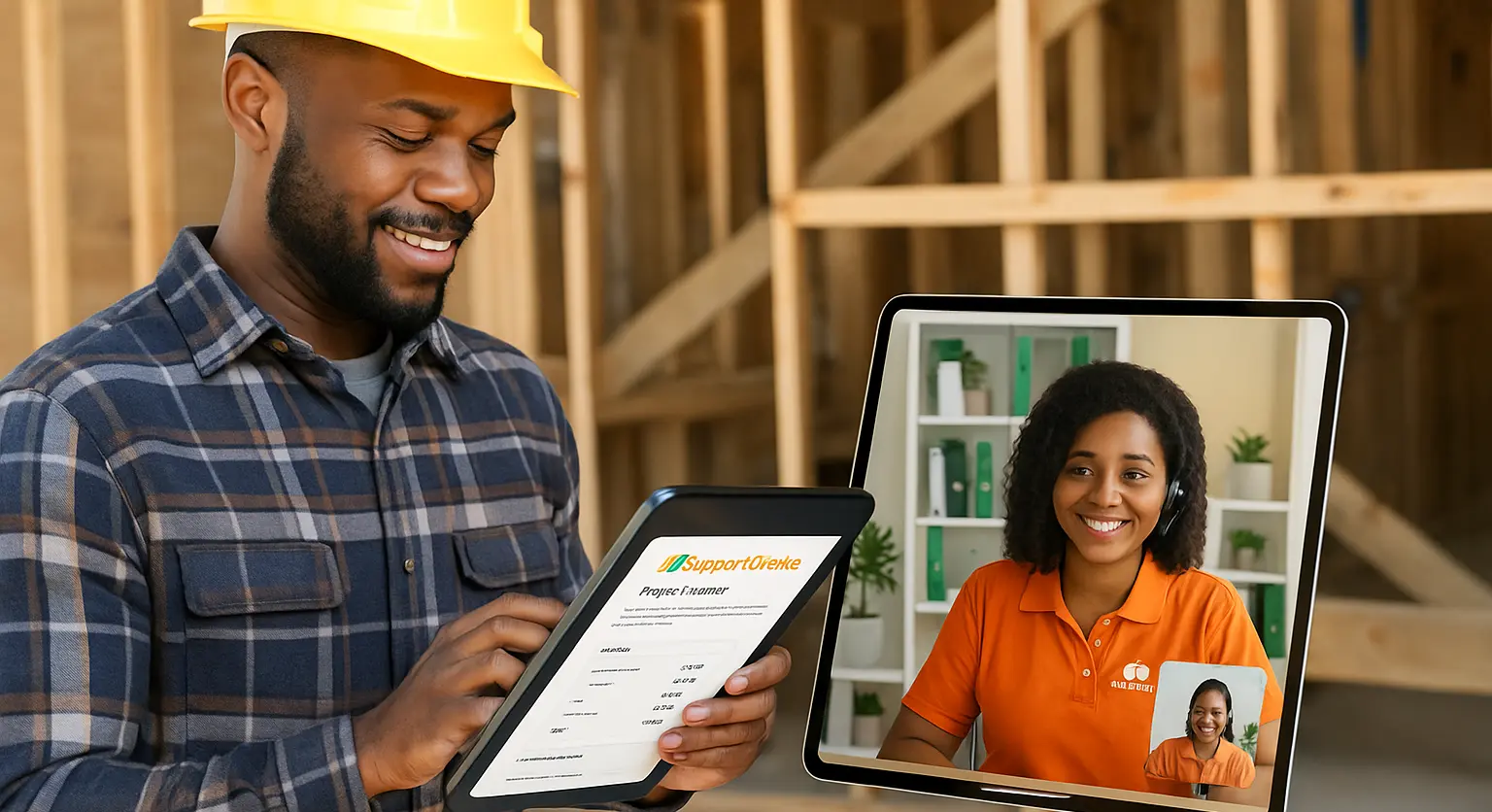 Contractor reviewing takeoff and estimate prepared by SupportCrewe Contractor reviewing professional estimate prepared by SupportCrewe