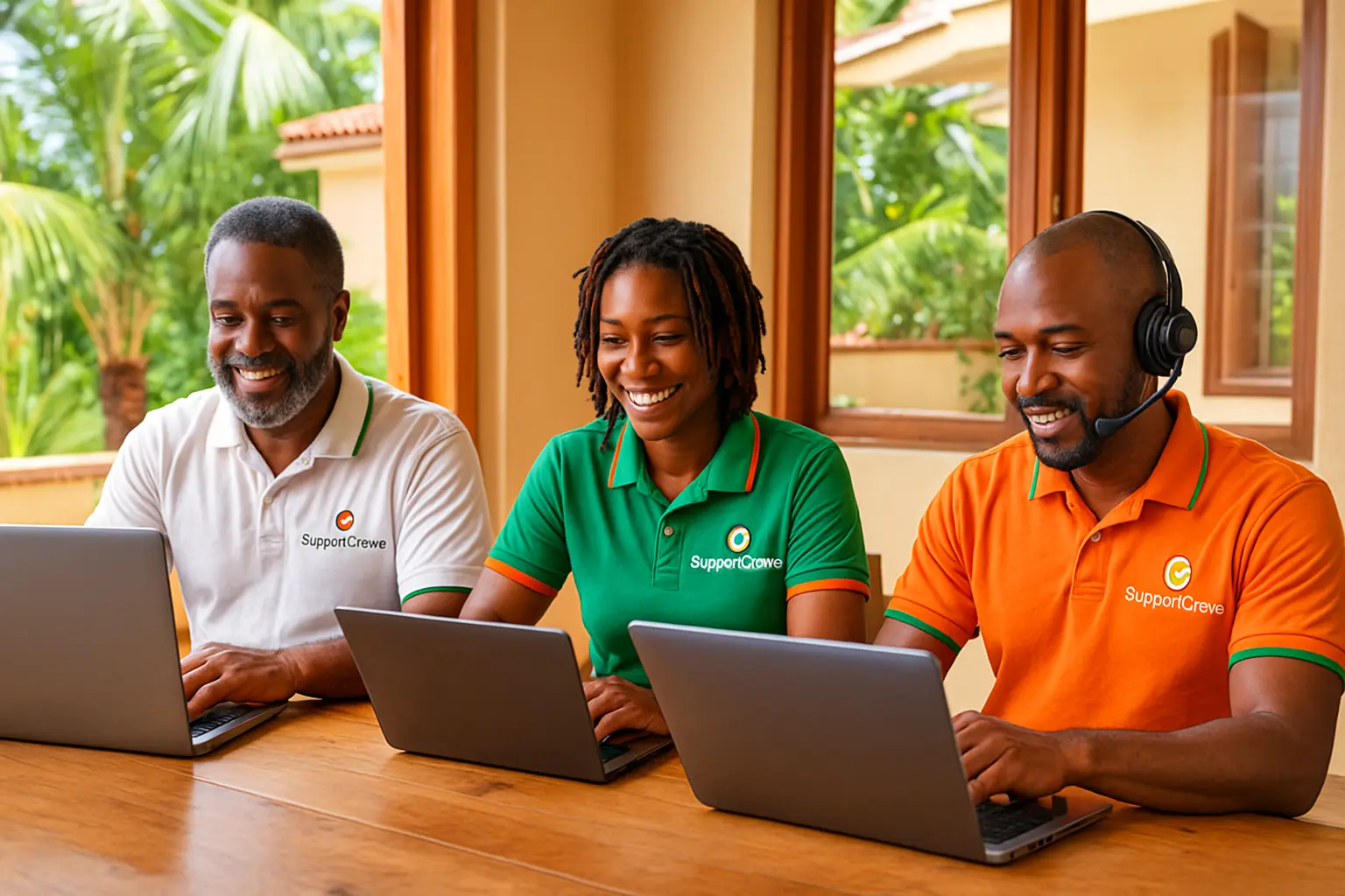 SupportCrewe remote Jamaican team collaborating on contractor admin and CRM tasks