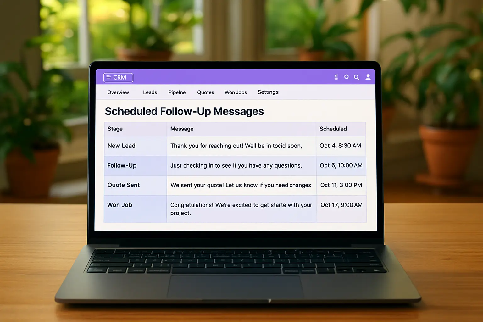 Afro-Caribbean admin managing automated follow-up messages in contractor CRM