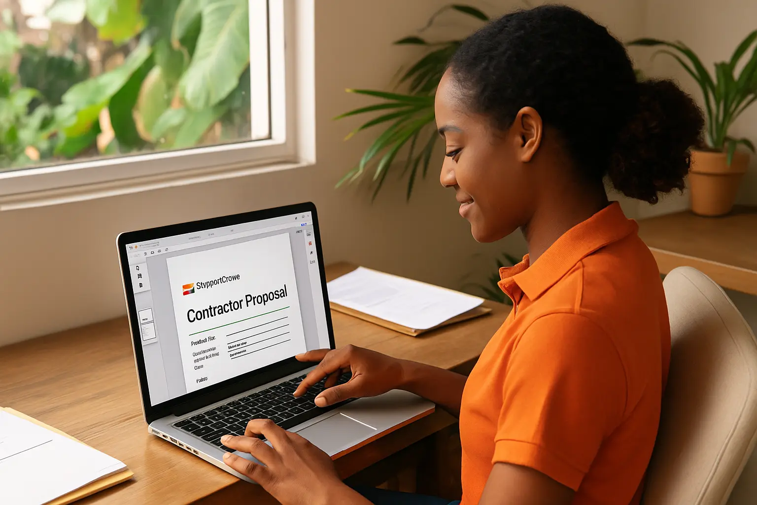 : SupportCrewe admin preparing branded contractor proposal for client review