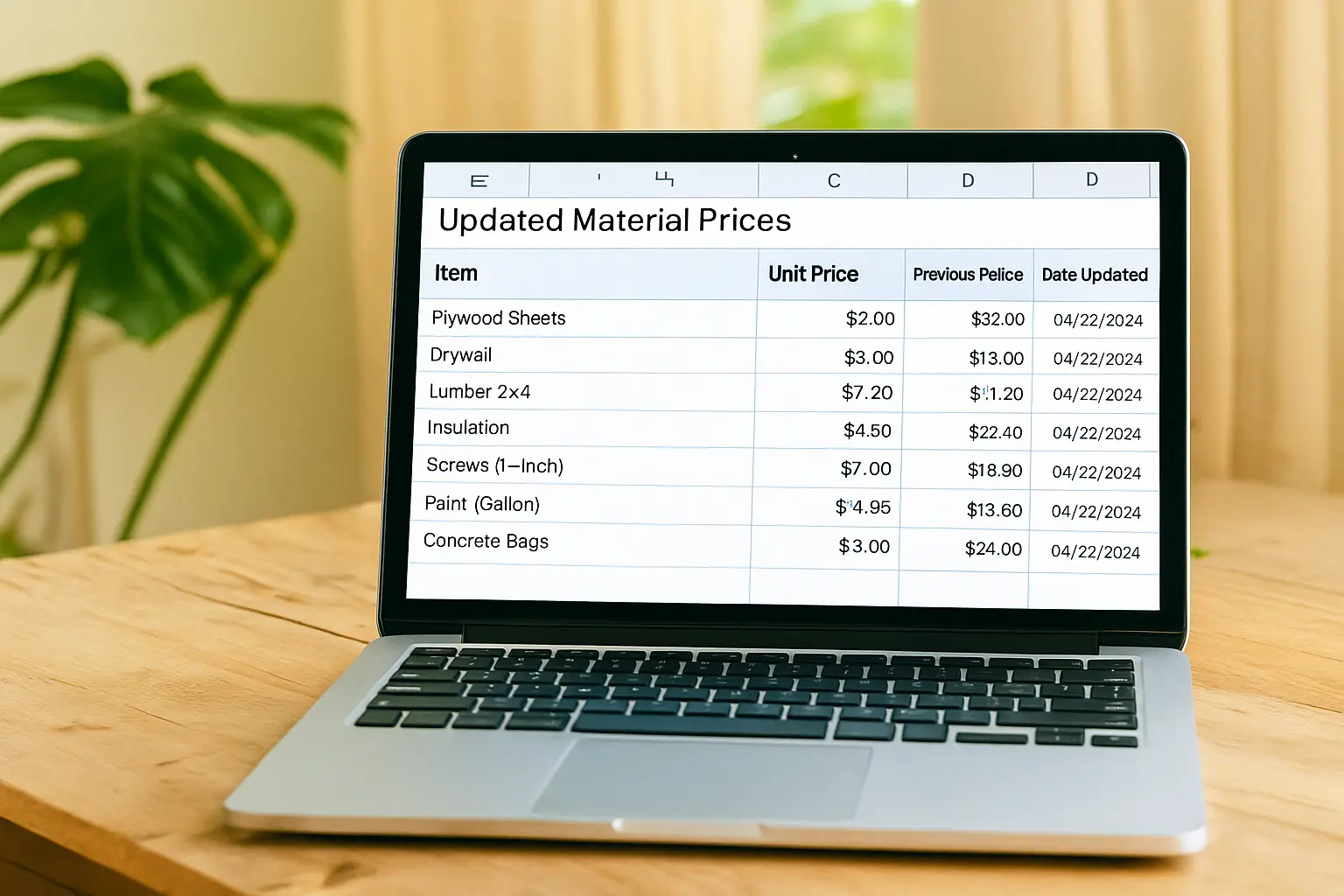 Afro-Caribbean woman reviewing material pricing updates on digital spreadsheet