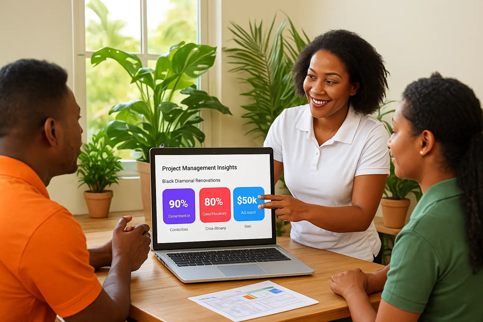Contractor analyzing SupportCrewe’s performance report showing completion metrics